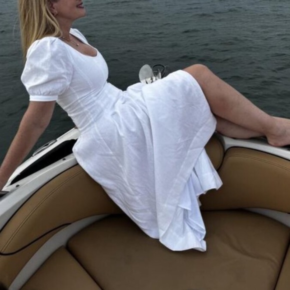 Reformation Dresses & Skirts - NEW Reformation Coucou Linen Midi Dress White Classic Pleated Size 6